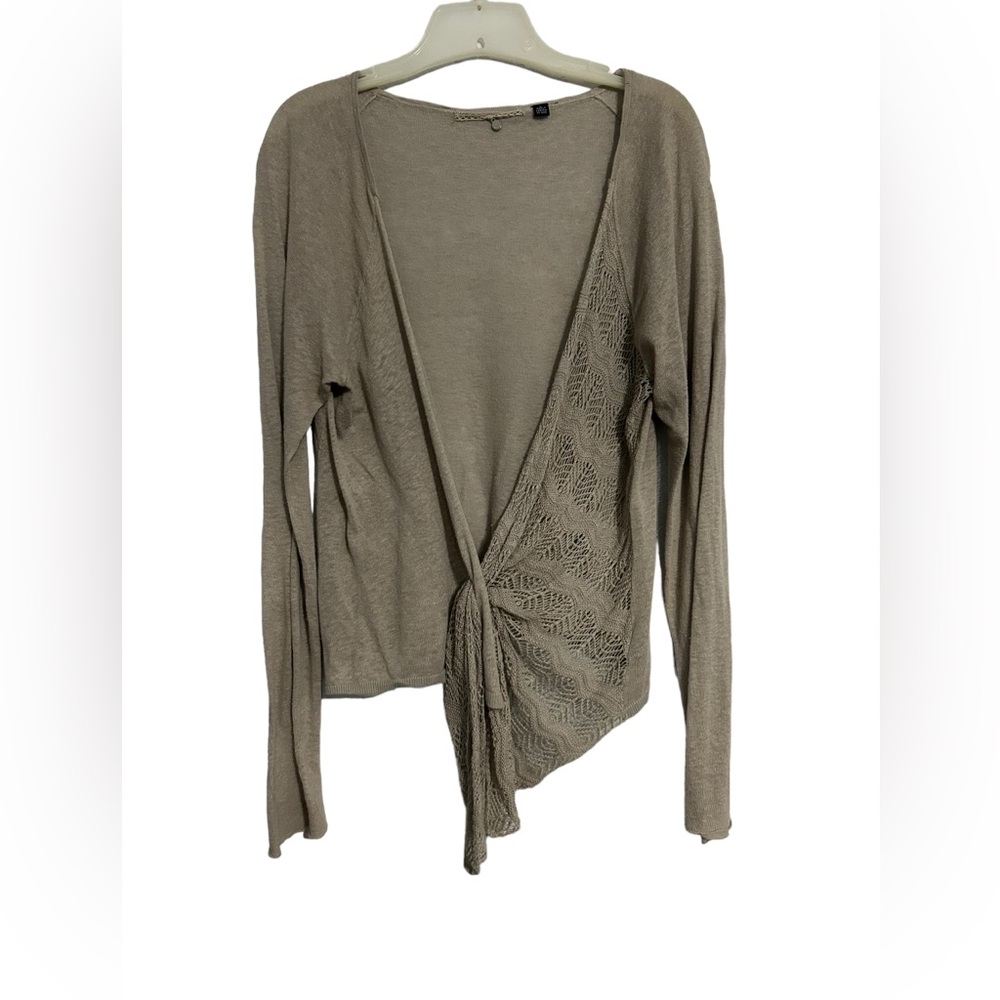 Anthropologie Knitted & Knotted Pull Through Tie Cardigan Linen Blend Large